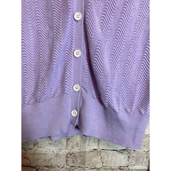Burgess Pointelle Lavender Cardigan Women Large Silk Blend Beachy Coquette - Picture 3 of 12